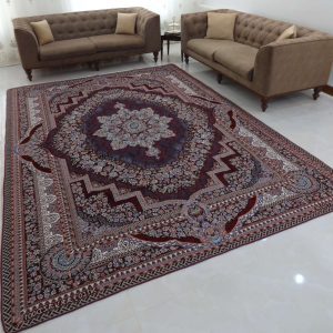 روفرشی طرح باغ بهشت رنگ زرشکی سایز 12 متری