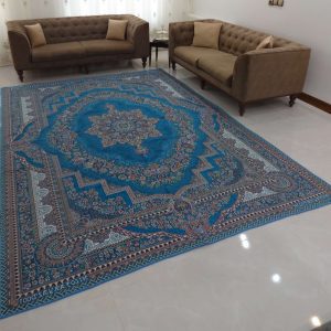 روفرشی طرح نیلوفر کد 001 سایز 12 متری رنگ آبی فیروزه