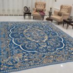 روفرشی طرح دریا کد نسترن 007 مخمل 2رو رنگ ابی فیروزه سایز 6متری