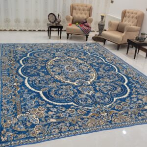 روفرشی طرح دریا کد نسترن 007 مخمل 2رو رنگ ابی فیروزه سایز 6متری