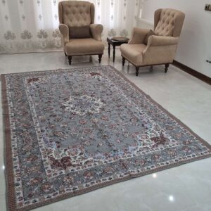 روفریش طرح نایینی کد گلنگار 500 مخمل زرکدار سایز 6 متری رنگ طوسی