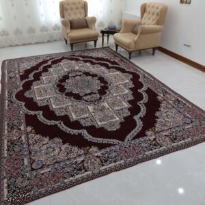 روفرشی مخمل شانل زرکدار طرح حوض نقره رنگ زرشکی