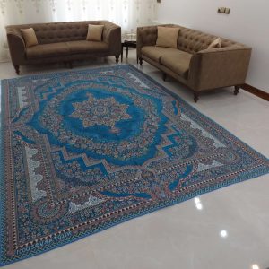 روفرشی 9 متری طرح باغ بهشت رنگ آبی فیروزه