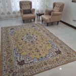 روفرشی 12 متری طرح نایینی کد گلنگار 500 مخمل زرکدار رنگ نخودی