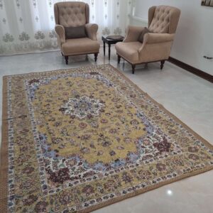روفرشی 12 متری طرح نایینی کد گلنگار 500 مخمل زرکدار رنگ نخودی