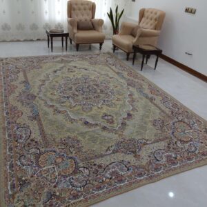 روفرشی12متری مخمل زرکدار طرح دیبا رنگ نخودی