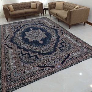 روفرشی 12 متری و 9 متری و 6 متری طرح باغ بهشت رنگ سرمه ای تولید شرکت وکیل بافت یزد