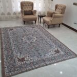 روفرشی دوشانل مخمل زرکدار طرح نایینی رنگ طوسی 12 متری