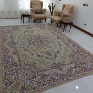 روفرشی طرح دیبا رنگ نخودی سایز 6 متری کد نیلوفر 005