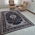 روفرشی 2 در 3 مخمل زرکدار طرج نایینی کد گلنگار 500 رنگ سرمه ای