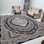 روفرشی طرح فرش 12 متری و 6 متری طرح درخشان گلنگار 101 رنگ سرمه ای جنس مخمل شانل ابریشم