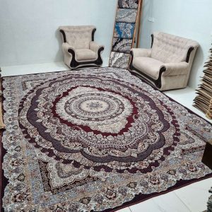 روفرشی طرح فرش 12 متری طرح درخشان گلنگار 101 رنگ زرشکی جنس مخمل شانل ابریشم