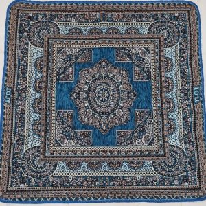 روفرشی زیرانداز 1 نفره 1 متری 1در 1 رنگ آبی فیروزه مخمل زرکدار طرح باغ بهشت