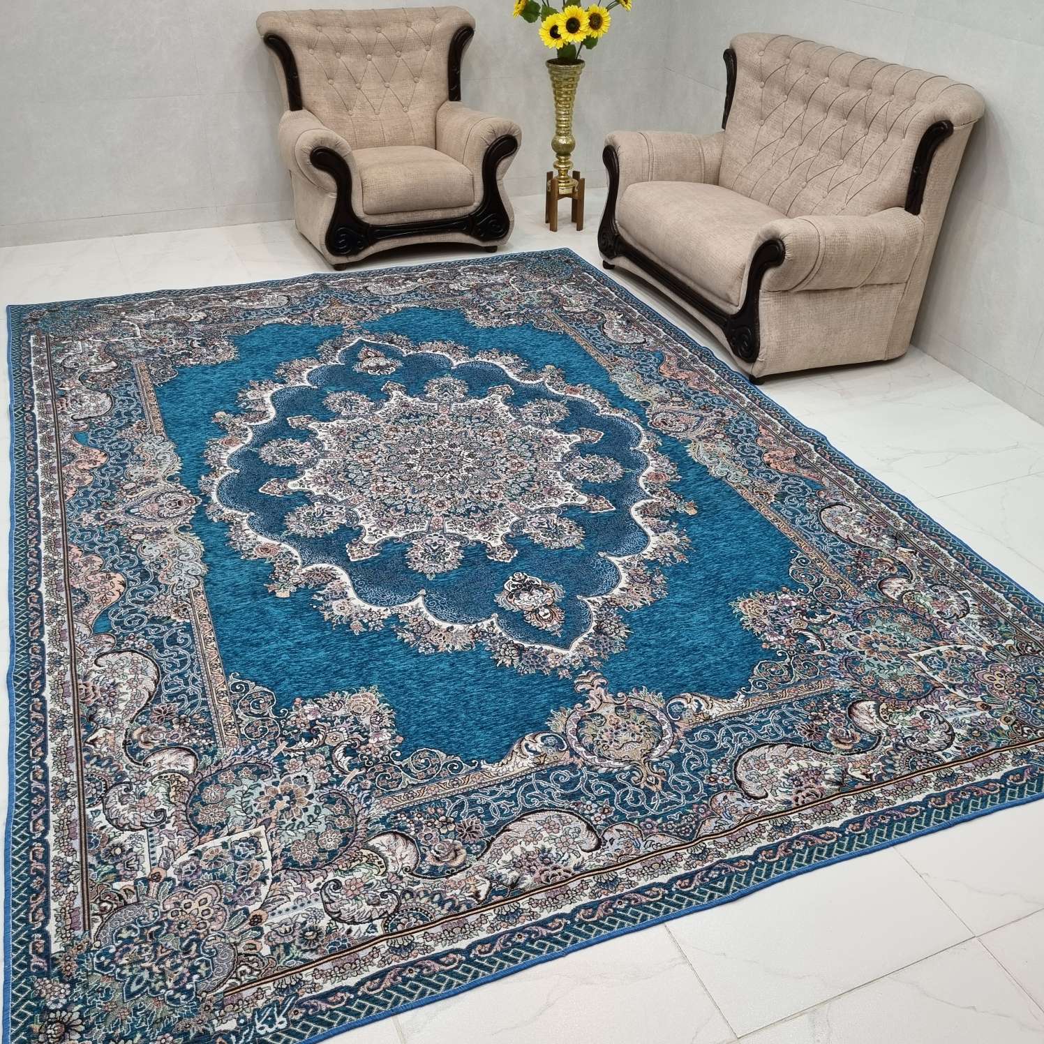 Compress_۲۰۲۴۱۱۰۵_۱۱۰۵۳۶_6109 روفرشی 12 متری و 9 متری و 6 متری طرح دیبا گلنگار 005 رنگ آبی فیروزه