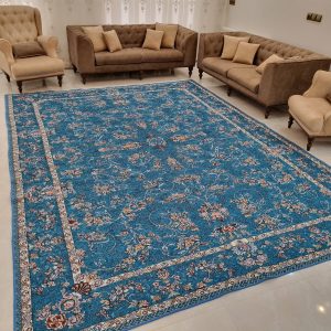 روفرشی 12 متری طرح مجنون افشان گلنگار 012 رنگ آبی فیروزه